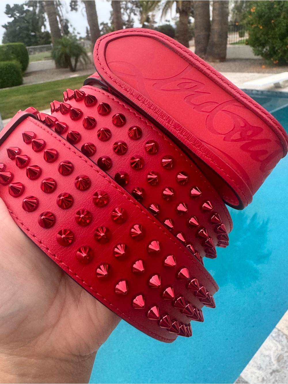 Christian Louboutin Red Spiked Leather Belt size 100